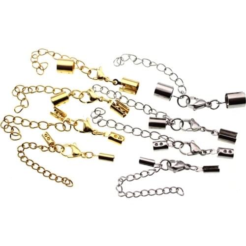 10pcs Rope End Crimp Stainless Steel Fastener Lobster Clasps Tail Connector for Bracelet Necklace Making Jewelry DIY Accessories