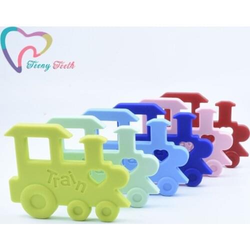 2 PCS Silicone Teething Train Shape Loli Colors Baby Teether Pendant Nursing Necklace Charms Boys Girls Infant Shower Gifts