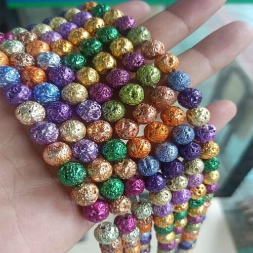6/8/10mm Plating Color Natural Lava Stone Beads Round Loose Volcanic Rocks Stone Beads For Jewelry Making DIY Bracelet 15