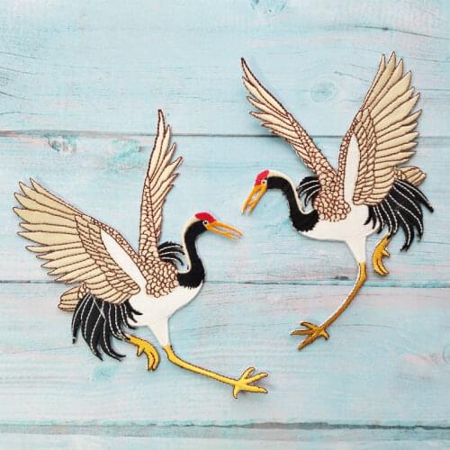 1pair Red-Crowned Cranes Applique Embroidered Iron on Bird Patches For Clothes Bag Cartoon Sticker Craft Repair Diy Decoration