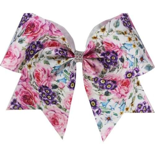 New Flowers Hair Bows 7Inch Cheer Bow Holder Grosgrain Ribbon Elastic Hair Bands Kids Girls Hair Accessories