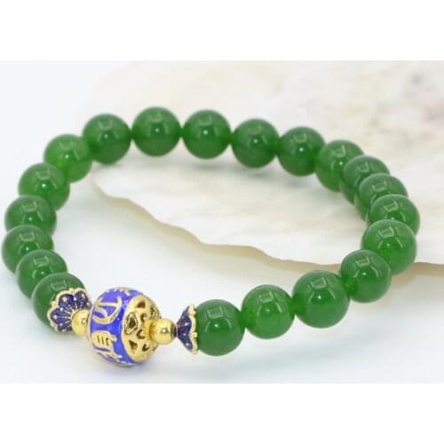 Unique design 8mm chalcedony green stone jades round beads bracelets for party weddings fine jewelry making 7.5inch B2703