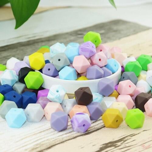 10pcs 14mm-hedron Colorful Silicone Beads Mommy Handmaking DIY BPA PVC Free Food Grade Teether Pacifier Chain