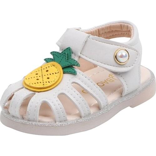 CUZULLAA Baby Girls Closed Toe Cut-Outs Cute Pineapple Beach Sandals Shoes Children Kids Soft Sole T-Strap Sandals Size 15-19