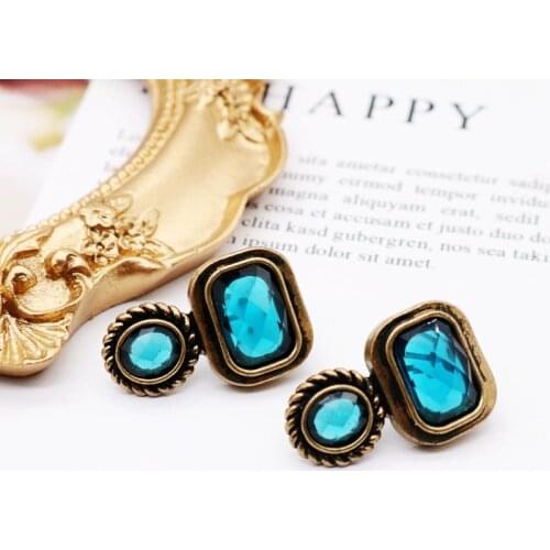 European Creative Earrings Retro Blue Stud-earring Women Gift
