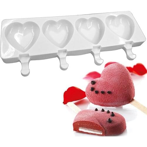 Large Size Ice Cream Mold Heart Shape Silicone Popsicle Form Maker Ice Lolly Moulds Ice Cube Tray for Party Bar Decoration