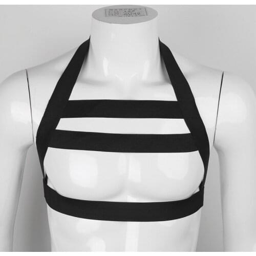 IEFiEL Sexy Halter Neck Men Lingerie Nylon Halter Backless Elastic Body Chest Harness Costume Wetlook Belt for Cosplay Costumes