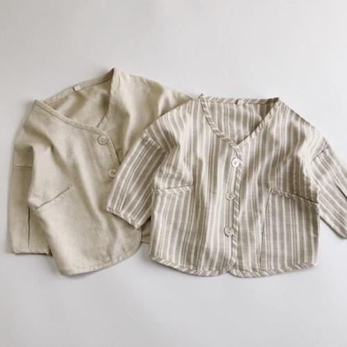Korean Japan Style Baby Girls Boys Cotton Linen Cardigan Spring Autumn Baby Boy Girl Long Sleeve Coat Kids Cardigan Coat
