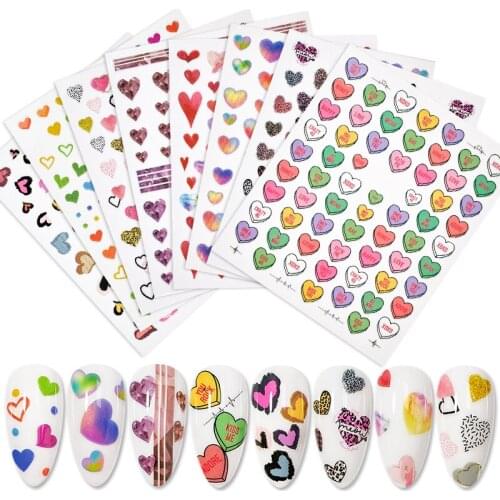 Red 3D Adhesive Sticker Nail Foil Self Adhesive Love Heart Star French Pattern Nail Decals Slider DIY Nail Art Decoration