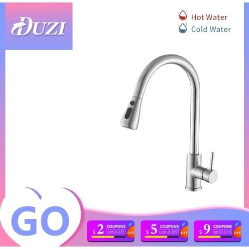 Kitchen Faucet Pull Out Down Spout Gourmet Sink Mixer Cold Hot 2 in 1 Water Spring Bending Tap 360Degree Rotation Brushed Nickel