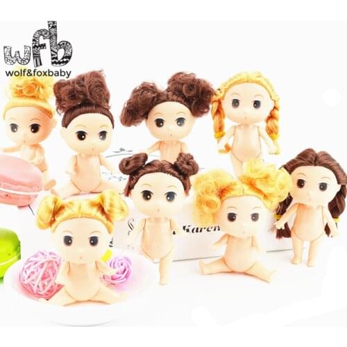 9cm Doll for Mini Ddung Lovely with Brown Gold Bun Long Hair Baking Mold Dolls Girl Gift Toys