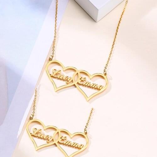 Fashion Stainless Steel jewelry Custom Name Necklace With double heart For Women Personalized Letter Choker Necklace Gifts