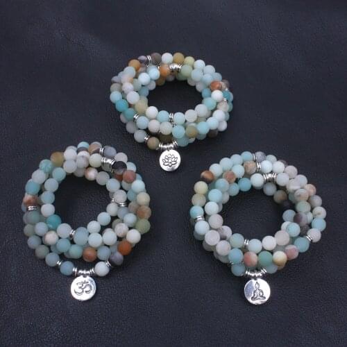 Fashion Women`s bracelet Matte Frosted beads with Lotus OM Buddha Charm Yoga Bracelet 108 mala necklace dropshipping