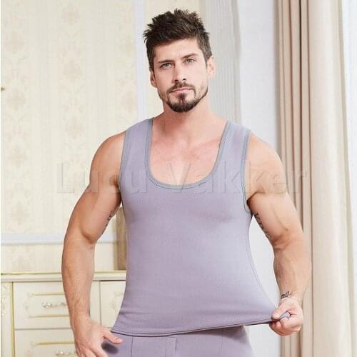 Mens thermal shirt Underwear Vest Winter Velvet Thickened Warm Bottoming Tops Waistcoat Plus Size 3XL O Neck Tank Tops tutku