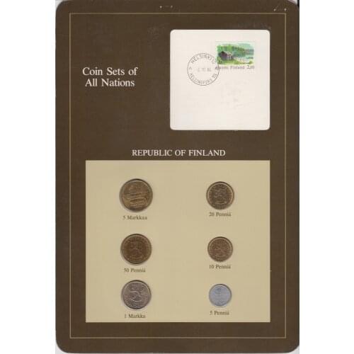 A Set of 6 Finnish Coins, Franklin Card Set 100% Authentic Original Coin Collectibles UNC