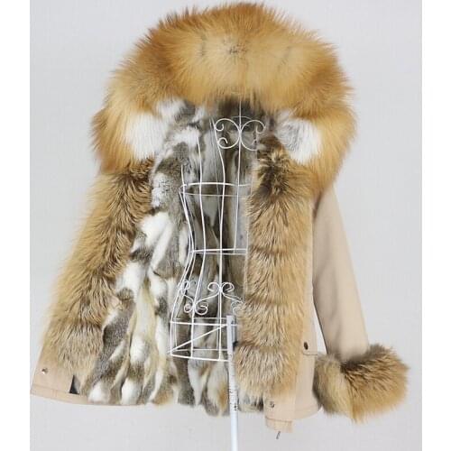 OFTBUY 2020 Waterproof Parka Real Rabbit Fur Coat Natural Fox Raccoon Fur Collar Hood Winter Jacket Women Outerwear Detachable