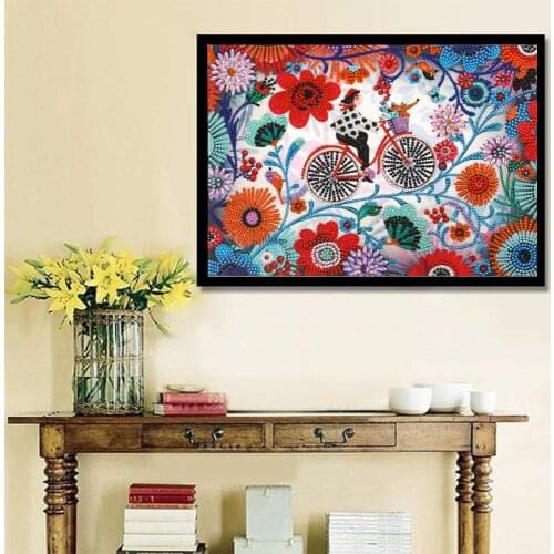 Special Shaped Art Flowers Girl Riding Bike 5D DIY Diamond Painting Cross Stitch Partial Square Set Embroidery Kit Crystal Drill