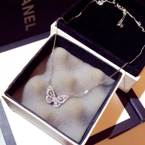Yanleyu Cute Butterfly Pendant Rose Gold Silver Color Bling Zircon Stone Necklace Choker Fashion Wedding Jewelry Gift PN063