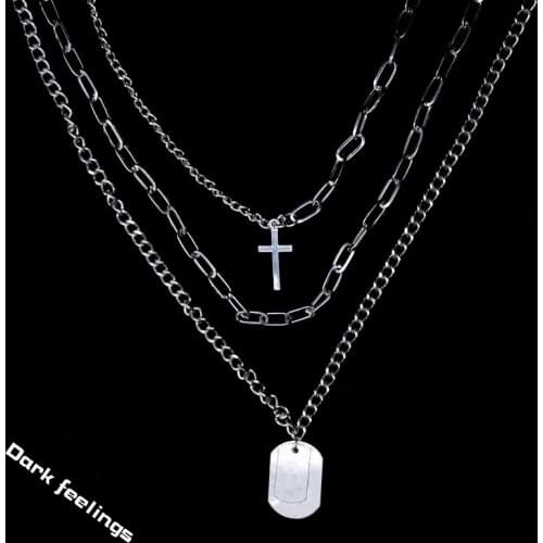 Personalised Street Hip Hop Bouncy Multi-layered Cross Necklace Tag Necklace Jumper Chain Versatile