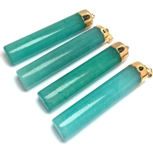 Natural Stone Pendant Cylinder Blue Agates Pendant for Charms Jewelry Making DIY Necklace Earrings Gift 13x7mm