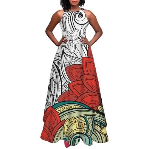 Hycool Custom Casual Vintage Dresses Polynesian Tribal Asymmetric Sleeveless Hawaiian Floral Wedding Gown A-Line Evening Dresses