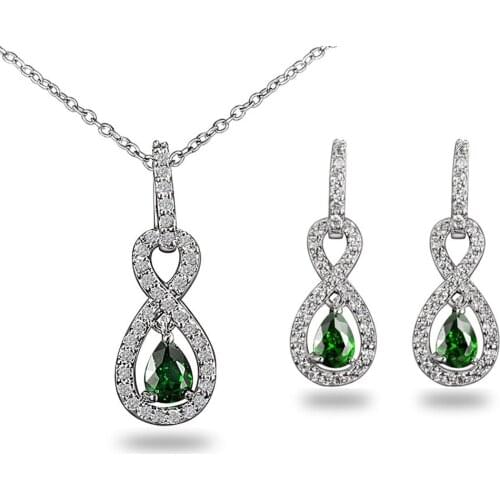 Tear-drop Pendant Earrings Jewelry White Gold Filled Wedding Party Womens Jewelry Set Gift