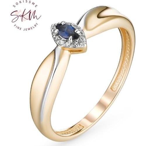 SKM Brand designer sapphire rings for women 14k yellow gold delicate Engagement wedding rings gift for wife Fine Jewelry