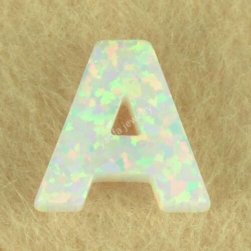 High quality 26 letter charms A to Z synthetic white fire opal with drilled side hole gems DIY name jewelry pendent necklace