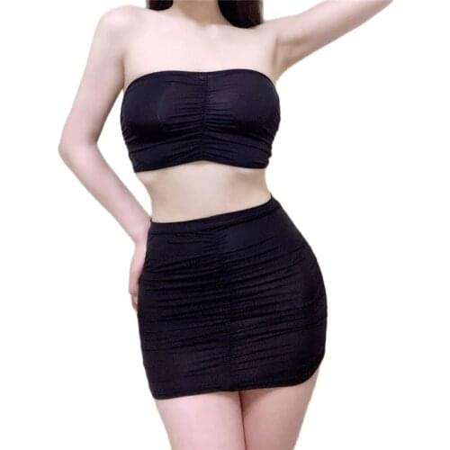 2 Piece Set Women Ruched Erotic Suit See Through Pencil Skirt Hot Sexy Package Hip Mini Skirt Clubwear Transparent Bustier Top