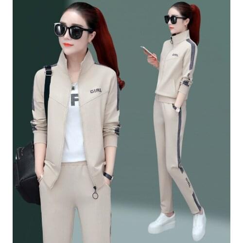 3PCS Women Sport Suit Loose Zip Up Jacket Spring Autumn Female Running Jogging Outfit Casual Workout Set Sweatshirt+coat+pant