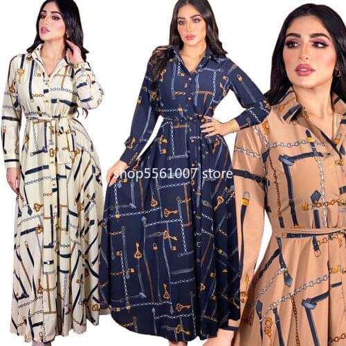 Women Muslim Hijab Shirt Dress Maxi Long Sleeve Buttoned Down Belted Abaya Caftan Dubai Turkey Arabic Islamic Modest Outfit Blue