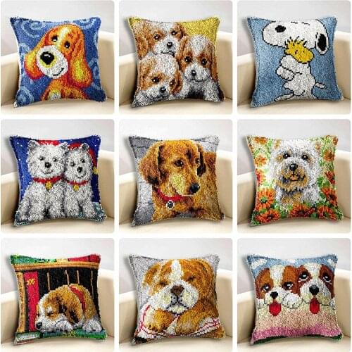 Animal latch hook canvas cute dog DIY Latch Hook Rug Kit 3D Segment Embroidery Pillow Wool Cross Stitch Carpet Set Crafts Gift