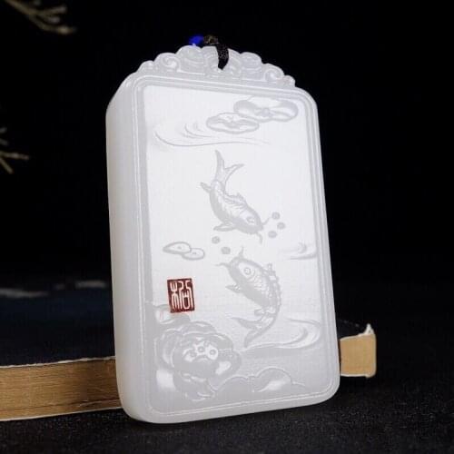 1Pcs Chinese Traditional Natural Jade Pendant White Jade Gem Stone Pendant Jewelry Hand-carved Birthday Holiday Party Gift