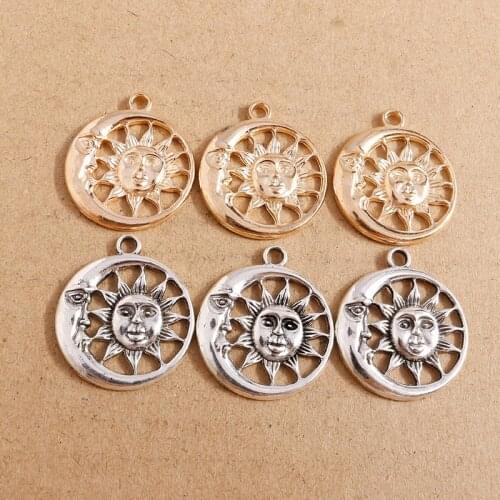 10pcs Plated Gold Mini Moon Sun Charms for Metal Necklaces Fashion Vintage Jewelry DIY Accessories 25*29mm
