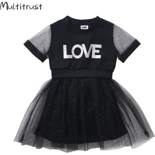 2020 Summer Toddler Baby Kid Girls Black Dress Letter Ruffles Tulle Tutu Dress For Girls 3pcs 1-6Y