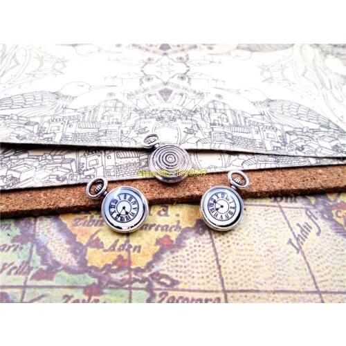 25pcs--12*18mm antique silver one side mini clock Charm pendants ,DIY Supplies
