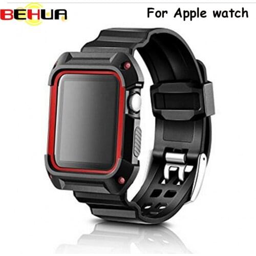 2in1 For Apple Smart Watch Band with Case Frame Sport Shockproof Soft Protective Cover with TPU Rubber Bracelet Strap 38mm 42mm