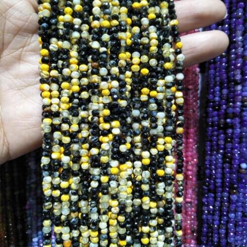 3mm Faceted Round Stone Beads For Jewelry Making Strand 15 inch Yellow Black Natural Agates Stone Beads DIY Accessories Craft