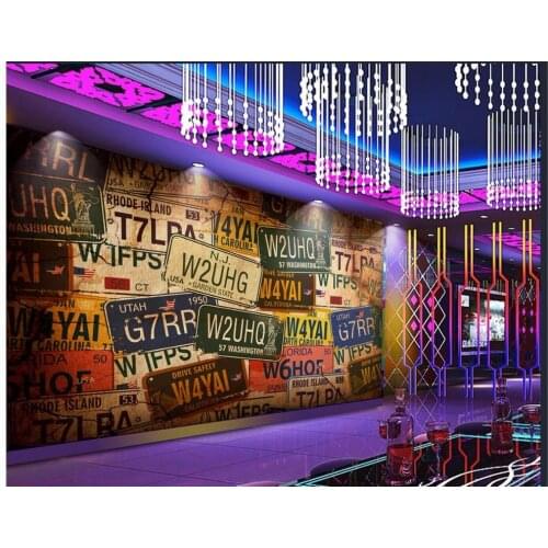 3D wallpaper custom 3d wall picture murals 3d wall paper Retro nostalgic license plate bar nightclub tooling background wall