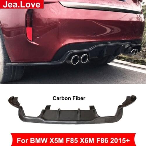 3D Style Real Carbon Fiber Rear Diffuser Bumper Lip Rear Shovel Protector Car Body Kit Part For BMW X5M F85 X6M F86 2015 Up