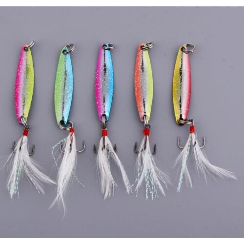 5pcs Spoons Hard Fishing Lures Treble Hook Salmon Bass Metal Fishing Baits Mixed Color 5g/8g/14g/17g