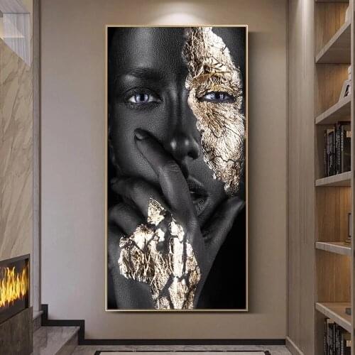 African Black and Golden Woman Art Paintings On the Wall Art Posters And Prints Figure Painting Canvas Pictures Home Decor