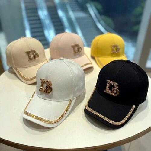 Letter D M Womens Baseball Cap Cotton Fashion Luxury Bright Rhinestone Embroidery Casual Beautiful Decoration