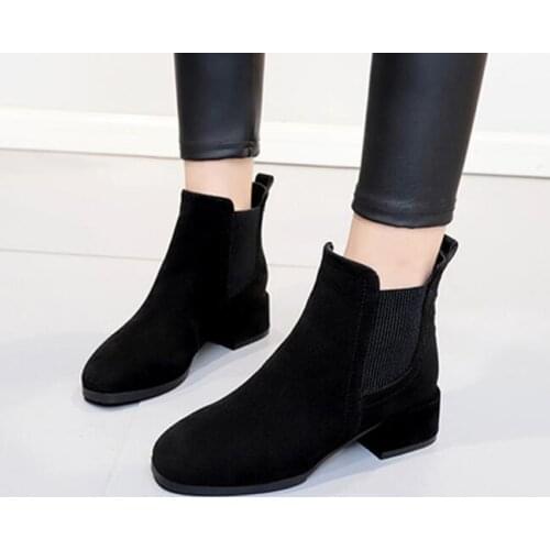 Autumn Winter Boots women Rough fashion fashion wild Camel Black Ankle Boots For Women Thick Heel Slip On Ladies Shoes Boots