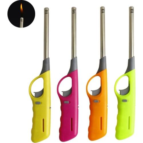 Butane Lighter Refillable Multi-purpose For Kitchen Fireplace Pilot Light BBQ Stove Plastic Candle Lighters Color Randomly