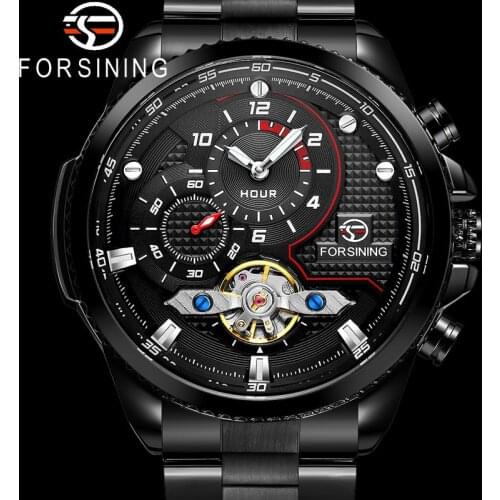FORSINING Tourbillon Automatic Mechanical Men Wristwatch Military Sport Male Clock Top Brand Luxury Black Classic Man Watch 8229