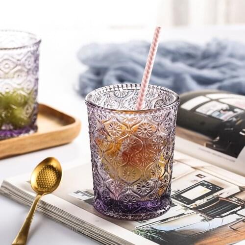 Purple Glass Cup Embossed Travel Mug Water Wine Juice Cup High Quality Creative Home Drinking Vasos De Vidrio Drinkware EF50BL