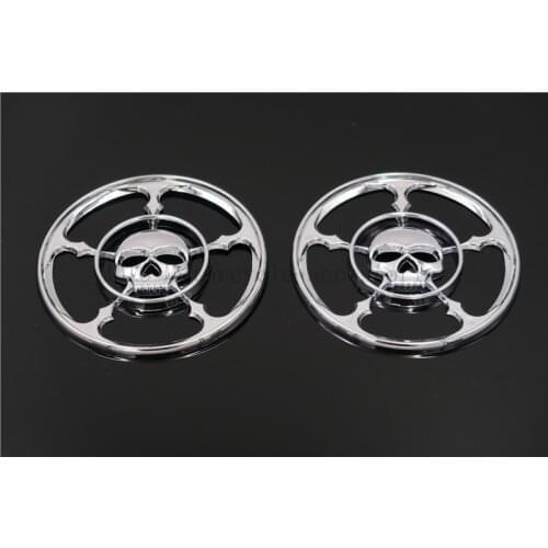 1 Pair Chrome Skull Speaker Trim Grill Cover For Harley Touring Electra Street Glide 1996-2010 2011 2012 2013 Motor Stereo Cover