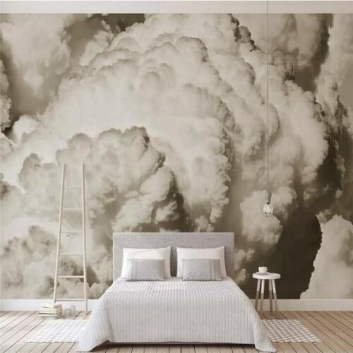 Customized 3d wallpaper European-style hand-painted retro nostalgic white clouds background wall high-grade waterproof material