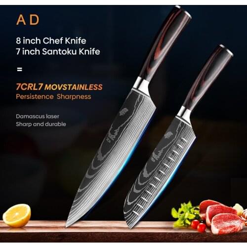 Chef knife Kitchen Knives Laser Damascus Pattern Sharp Japanese Santoku Knife Cleaver Slicing Utility Santoku Cooking Knife Set